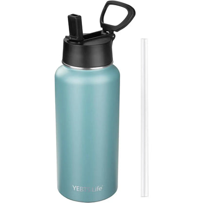 Insulated Water Bottle With Straw,32 oz Vacuum Insulated Stainless Steel  Water Flask,Keeps Cold and Hot,Metal Water Bottle Wide Mouth for Gym Travel Camping (Black)