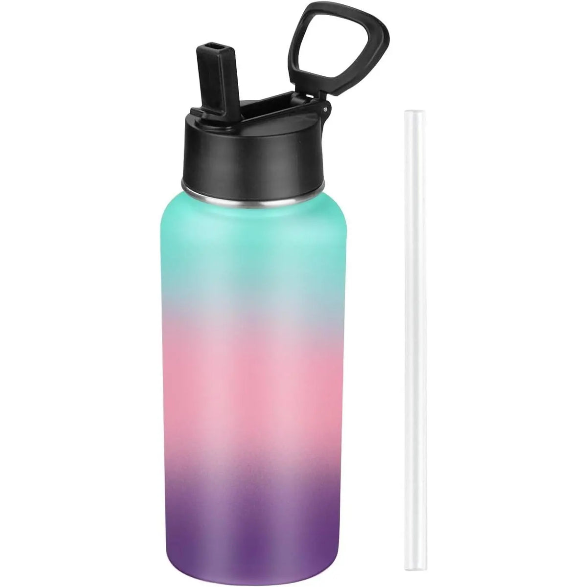 Insulated Water Bottle With Straw,32 oz Vacuum Insulated Stainless Steel  Water Flask,Keeps Cold and Hot,Metal Water Bottle Wide Mouth for Gym Travel Camping (Black)