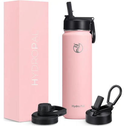 25oz Insulated Water Bottle w/ 2 Lids (Straw & Spout) - Stainless Steel, Double-Walled, Wide Mouth, Powder-Coated, Hot & Cold Thermos