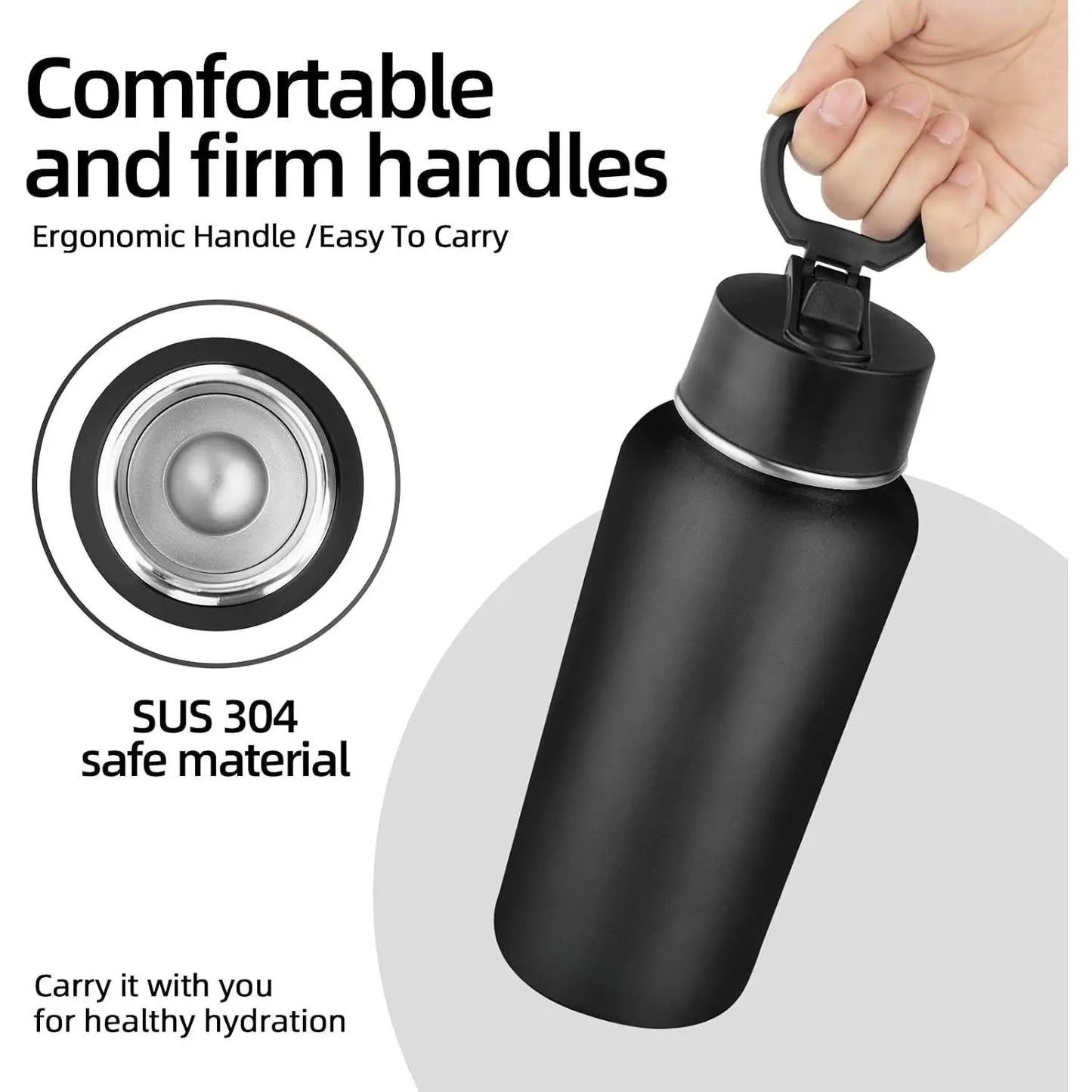 Insulated Water Bottle With Straw,32 oz Vacuum Insulated Stainless Steel  Water Flask,Keeps Cold and Hot,Metal Water Bottle Wide Mouth for Gym Travel Camping (Black)