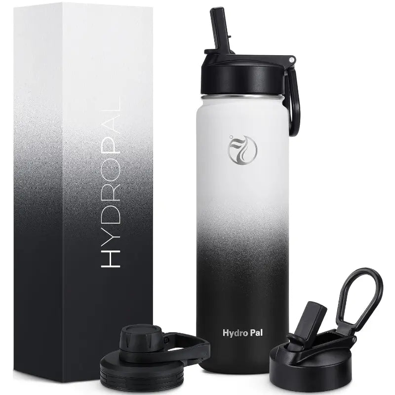 25oz Insulated Water Bottle w/ 2 Lids (Straw & Spout) - Stainless Steel, Double-Walled, Wide Mouth, Powder-Coated, Hot & Cold Thermos