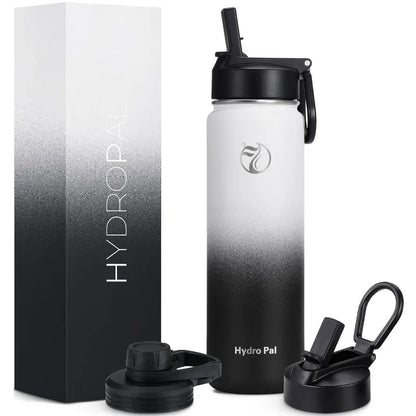 25oz Insulated Water Bottle w/ 2 Lids (Straw & Spout) - Stainless Steel, Double-Walled, Wide Mouth, Powder-Coated, Hot & Cold Thermos