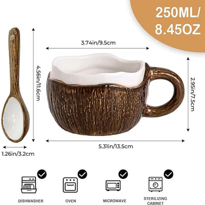 UFORU Cute and Creative Ceramic Mug Set, Strawberry/Watermelon/Coconut/Panda Coffee Cup with Lid/Straw/Spoon, Ceramic Cup Home, Microwave Dishwasher for Office Use, Instagram Style Cute Girl Gift#SummerWins#DFYD