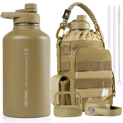 OneTigris - 64oz Portable Cold & Hot Stainless Steel Water Bottle with Straw - Reusable Drinkware, Washable Tumbler,  Vacuum Insulated Flask Insulated Thermos