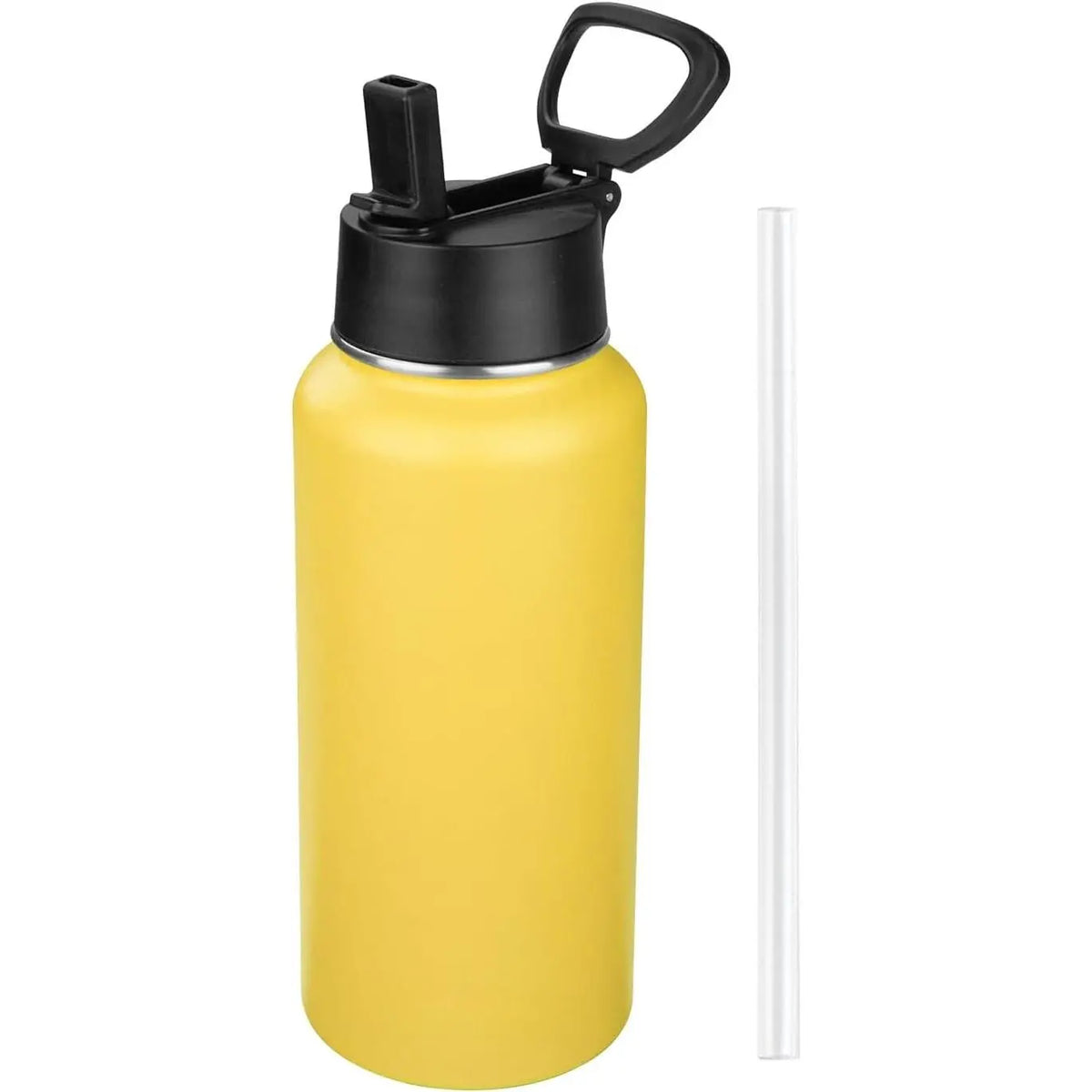 Insulated Water Bottle With Straw,32 oz Vacuum Insulated Stainless Steel  Water Flask,Keeps Cold and Hot,Metal Water Bottle Wide Mouth for Gym Travel Camping (Black)