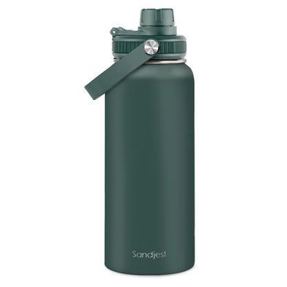 SANDJEST Summer Travel 32oz Sports Water Bottle with Spout Lid & Handle, Leak Proof Insulated Stainless Steel, Great for Outdoor, Gift for Men Him Dad