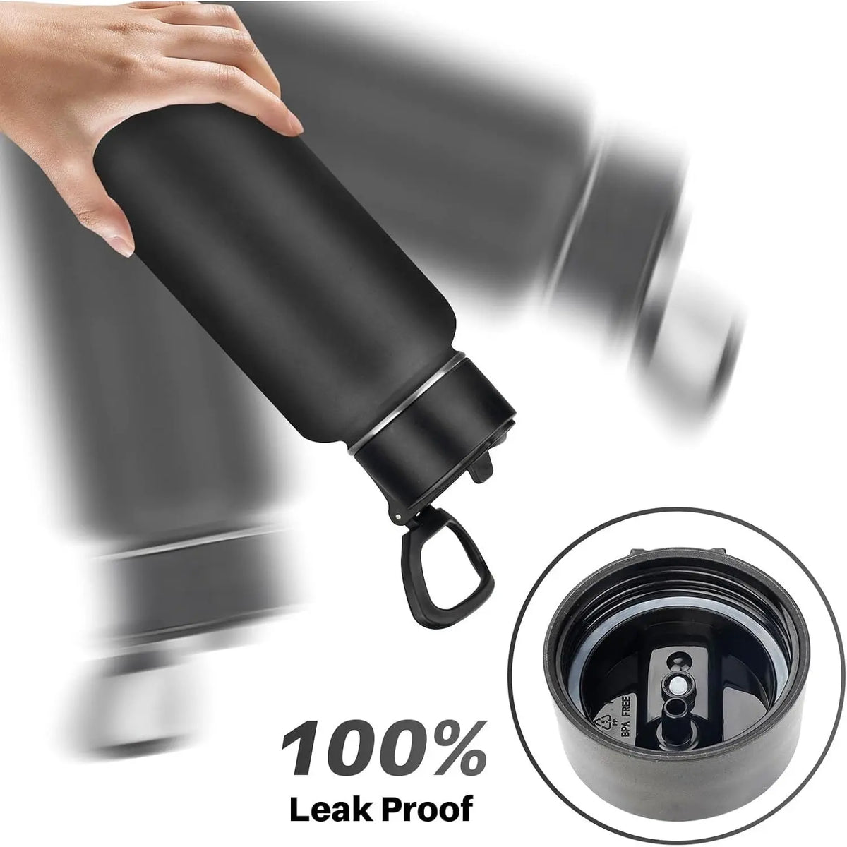 Insulated Water Bottle With Straw,32 oz Vacuum Insulated Stainless Steel  Water Flask,Keeps Cold and Hot,Metal Water Bottle Wide Mouth for Gym Travel Camping (Black)