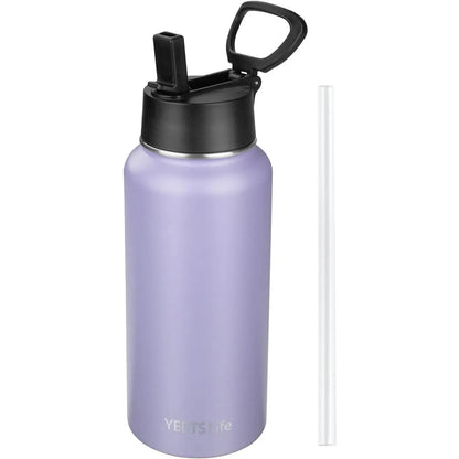 Insulated Water Bottle With Straw,32 oz Vacuum Insulated Stainless Steel  Water Flask,Keeps Cold and Hot,Metal Water Bottle Wide Mouth for Gym Travel Camping (Black)
