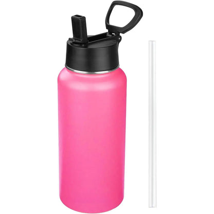 Insulated Water Bottle With Straw,32 oz Vacuum Insulated Stainless Steel  Water Flask,Keeps Cold and Hot,Metal Water Bottle Wide Mouth for Gym Travel Camping (Black)