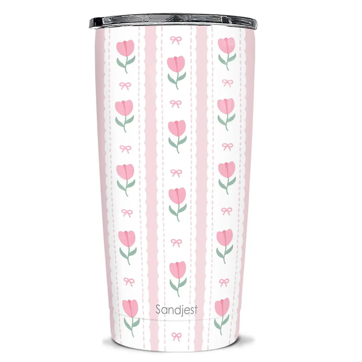 SANDJEST 20oz Stylish Botanical Daisies Insulated Stainless Steel Coffee Flask - Portable, Leakproof, Double-Wall Keeps Coffee Cozy Longer, Cup Holder Friendly, Reusable, Gym-to-Office Use, Iced or Hot Ready, Gift for Her