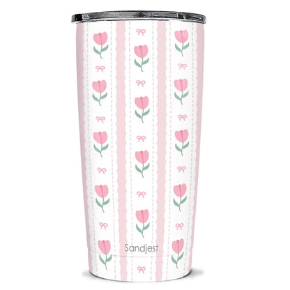SANDJEST 20oz Stylish Botanical Daisies Insulated Stainless Steel Coffee Flask - Portable, Leakproof, Double-Wall Keeps Coffee Cozy Longer, Cup Holder Friendly, Reusable, Gym-to-Office Use, Iced or Hot Ready, Gift for Her
